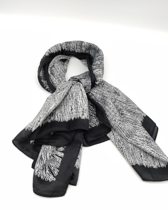 Gray Faux Silk Print Plaid Square Scarf